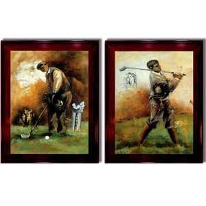  At the Tee and Birdie by Azim Mahogany Framed Canvas Golf 