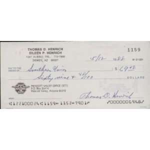   Henrich Hand Signed Cancelled Check Psa Dna Coa