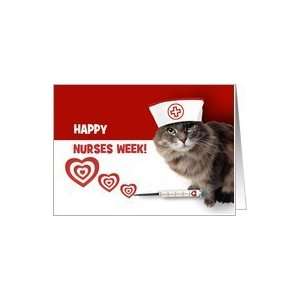  Happy Nurses Week. Funny Cat with Syringe Card Health 