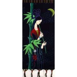  Chinese Batik Tapestry Wall Hanging Bamboo Girl 