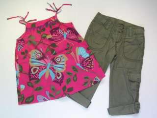 GAP Woodstock Pink Butterfly Tank Top & Olive Green Cargo Capri Pants 