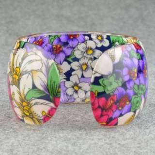 Resin Lucite Open Ended Multicolor Flower Free Ship Cuff Bangle 