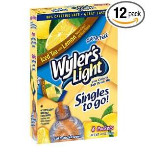Wylers Light Soft Drink Mix, Singles To Go Tea with Lemon, 8 Count 