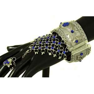  BombayFashions Blue Silver Hand/Ring Slave Bracelet with 