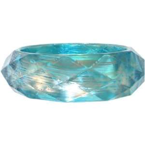   Lucite Bangle with Streaked Silver Painting Inside In Aqua Jewelry