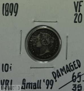 1899 Canada 10 Cents VF 20 Small 99 *Damaged  