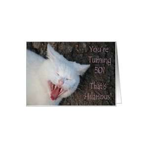  Turning 50, funny face white cat Card Toys & Games