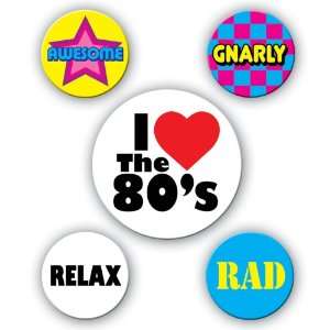  80s Party Buttons (asstd designs) Party Accessory (1 