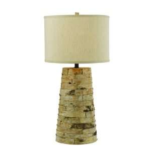   150W 3 Way Edison Base Table Lamp, Tree Bark, Linen Hard Back Shade
