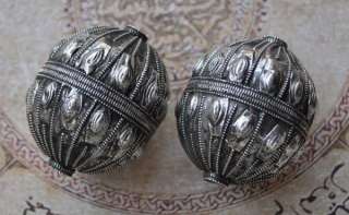 Antique Signed Silver Yemen Yemenite Globe Beads  