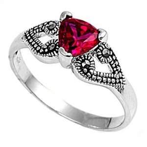  Sterling Silver Marcasite Rings with Ruby CZ   Sizes 5 9 