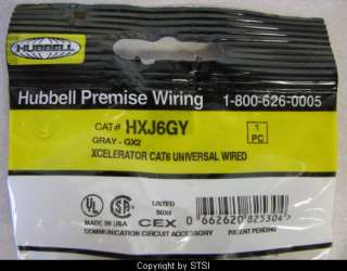 Hubbell XCelerator Cat6 Jack, Gray HXJ6GY ~STSI 662620825304  