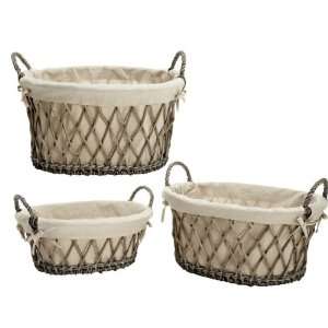  Set of 3 Woven Willow Storage Baskets With Handles