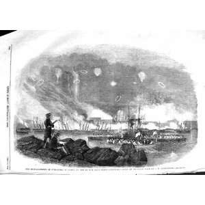    1855 BOMBARDMENT SVEABORG FIRE GUN BOAT SHEDS SHIPS