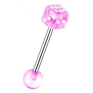   Ring Piercing Barbell Jewelry with Pink Dice Design Top 14 Gauge 5/8