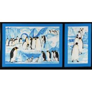  44 Wide Penquins Panel Blue Fabric By The Panel Arts 