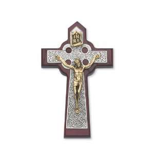   79 42561 5 3/4 Cherry Wood Pewter Inlay Celtic Wall Crucifix Cross