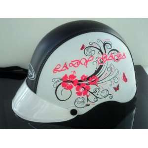   White Pink Womens Motorcycle Bike Helmet Half