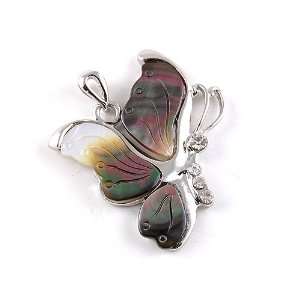   Abalone Shell Carved Butterfly Crystal Necklace Pendant Jewelry