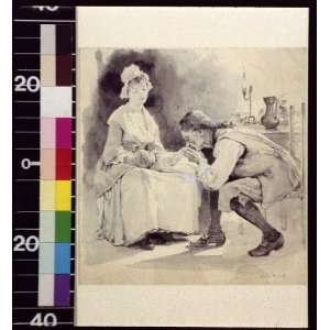 Man kneeling to kiss the hand of a woman