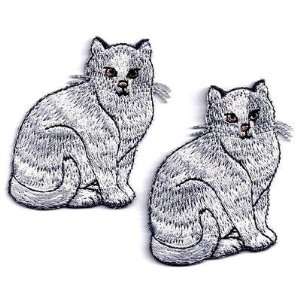  Cats, Gray & White(2)/Iron On Embroidered Applique/Animals 
