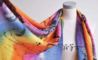 Free Ship 100% Wool Scarf Shawl Colorful Abstract 70x25  
