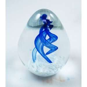  Murano Design 3 Blue Spirals Accending Out of Snow Egg 