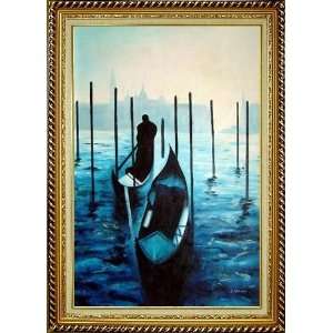  Venice Lonely Canoeist Oil Painting, with Linen Liner Gold 
