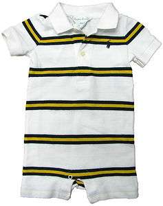 RALPH LAUREN Baby Boys White Stripe Polo Romper NWT $27.50  