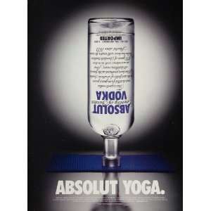  Color Ad Absolut Vodka Yoga Mat Steve Bronstein   Original Print Ad