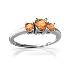  14K White Gold Round Fire Opal 3 Stone Ring Size 4.5 