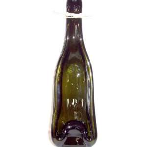  Upcycled, Melted, Slumped Golden Brown Burgundy Wine Bottle 
