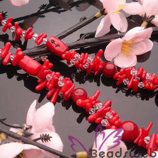 Beautiful Crystal Glass & Red Coral Beads Necklace 20L  