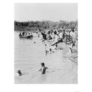  Bathing in Jordan River after Priests Blessing Photograph 