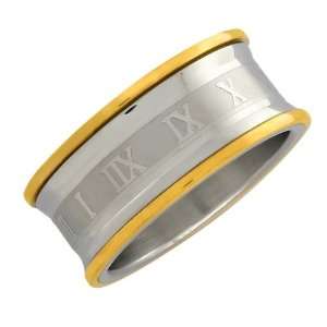    Stainless Steel Gold Plated Roman Numerals Ring 10mm Jewelry