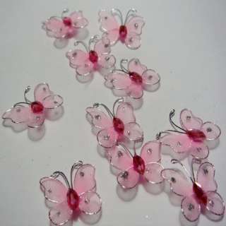 50pcs Pink Stocking Butterfly Christmas tree Decorations 2.5cm FREE 