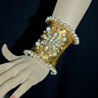 STATEMENT CUFF BRACELET PEARLS & CRYSTALS BY ANDREW GN  