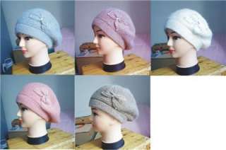 Womens Knitting Rabbit Fur hat Beanie Beret Hat Winter Cap Christmas 
