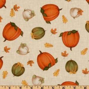  44 Wide Autumn Festival Tossed Pumpkins Cream Fabric By 