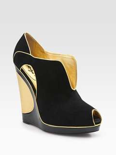 2012 Yves Saint Laurent MAGGY RUNWAY Black Suede Gold Wedge Boots 37.5 