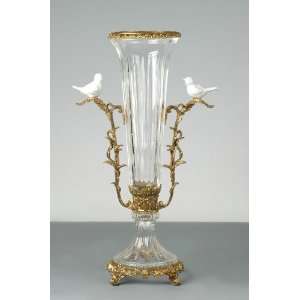   VASE WITH BRASS ACCENTS AND WHITE DOVES ON SIDES Patio, Lawn & Garden