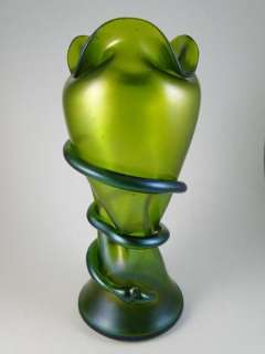 Antique Loetz Art Glass Iridescent Table Vase Snake 13 Tall Vintage 
