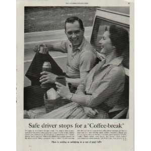 Safe driver stops for a Coffee Break  1955 Pan American Coffee 