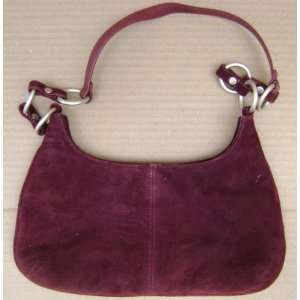 Maroon Suede Express Purse with 6 ringed platinum colored metal hooped 