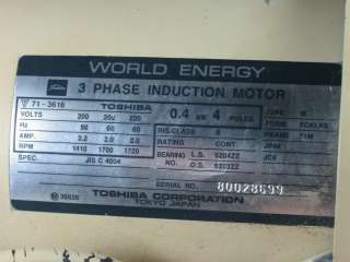 World Energy Toshiba 0.4kw 3ph Induction Motor 1/2 HP  