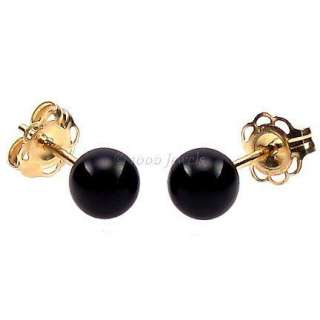 4mm Black Onyx Ball Stud Post Earrings 14K Yellow Gold  