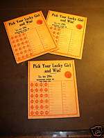 VINTAGE PICK YOUR LUCKY GIRL AND WIN CARDS  