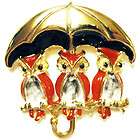 VINTAGE BUTLER & WILSON 3 OWLS UNDER AN UMBRELLA PIN