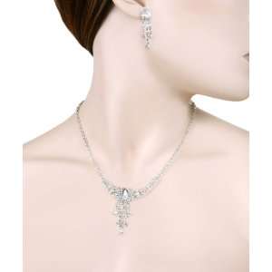   Elegant Clear Rhinestones Formal Design Wedding Necklace Set Jewelry