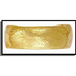  24K Gold Layered Ladies Wide Diamond Cut Bangle Bracelet 